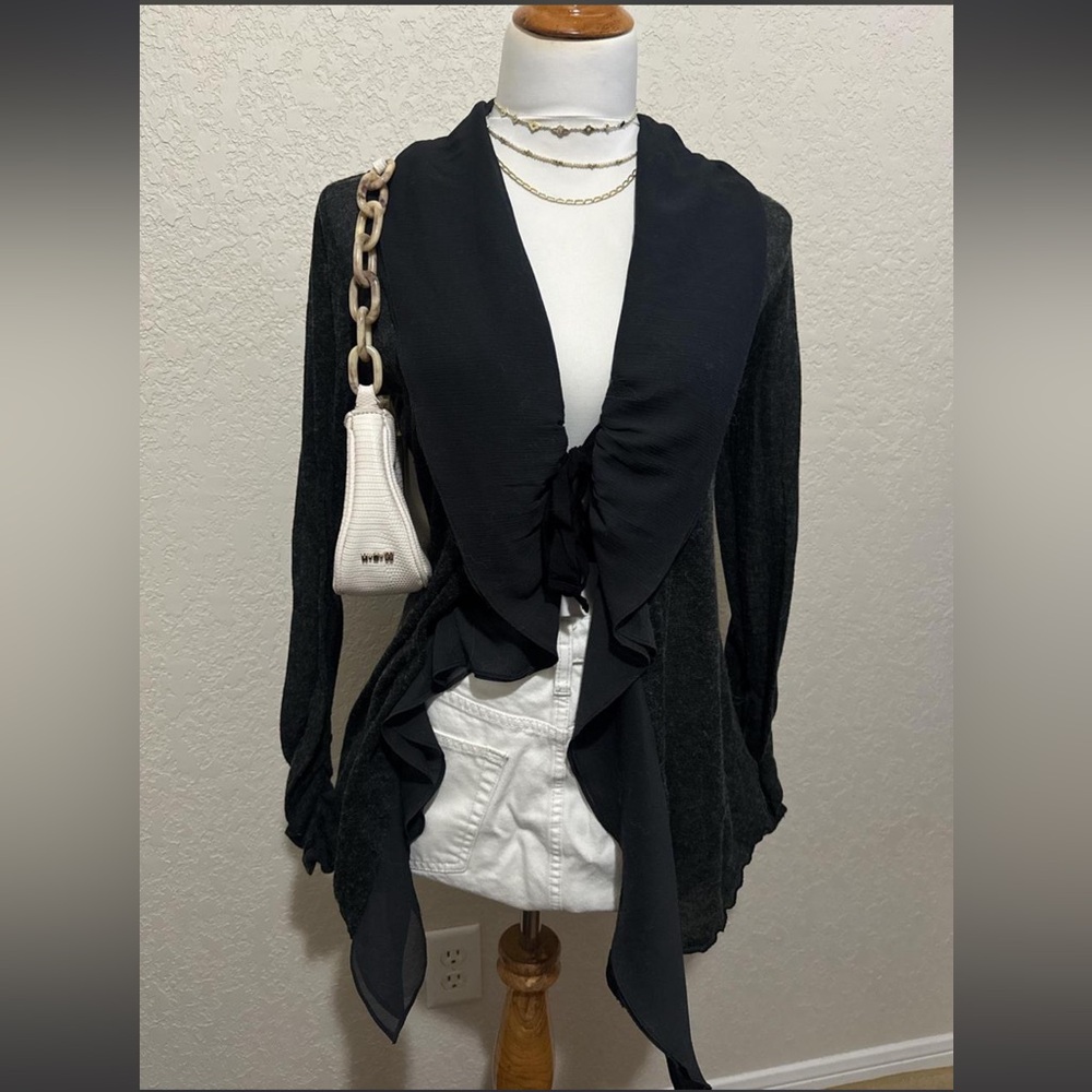 Y2k Black ruffle tie front top by V Cristina size medium